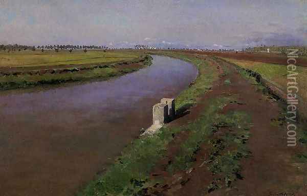 The Banks of a Canal, Near Naples Oil Painting - Nicolino Calyo