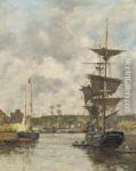 Dieppe. Voiliers A L'ancre Oil Painting - Eugene Boudin