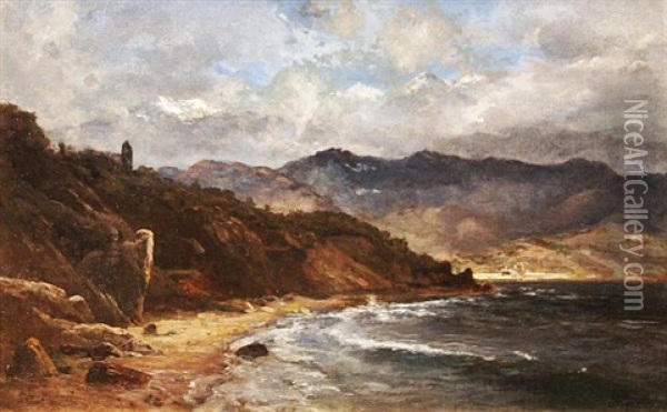 Seascape By A Mountain Oil Painting - Lev Felixovich Lagorio