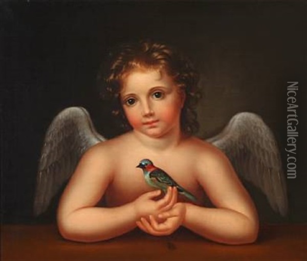 A Putto With A Bird Oil Painting - Christian Gottlieb Kratzenstein-Stub