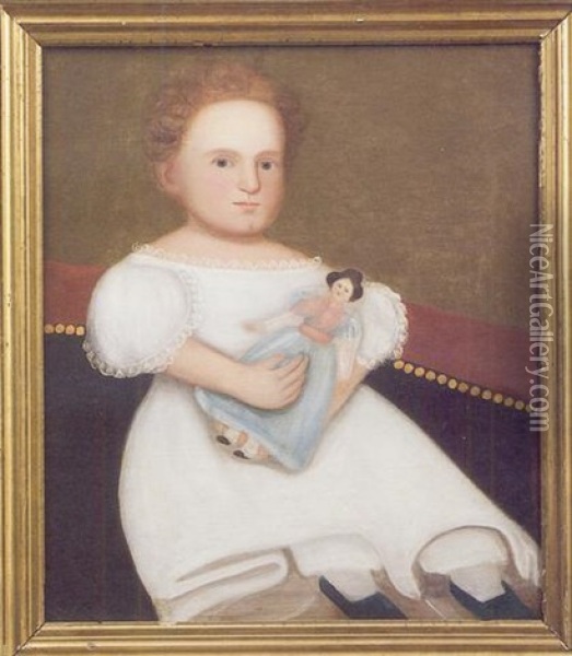Child In White With Doll Oil Painting - Zedekiah Belknap