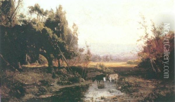 Cows Watering In A Stream Oil Painting - William Keith