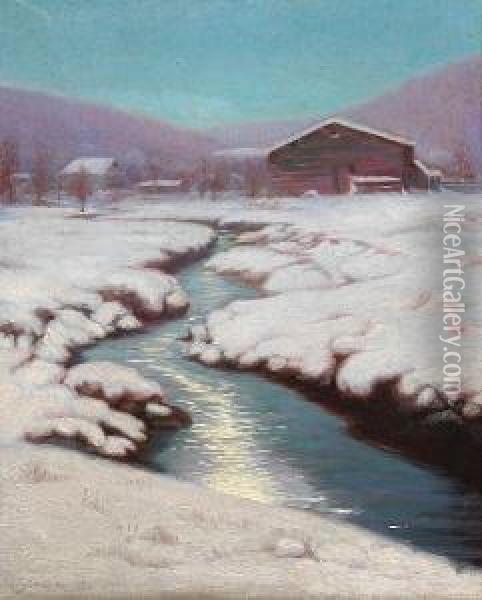 A Creek Through Snow-covered Fields Oil Painting - Lowell Birge Harrison