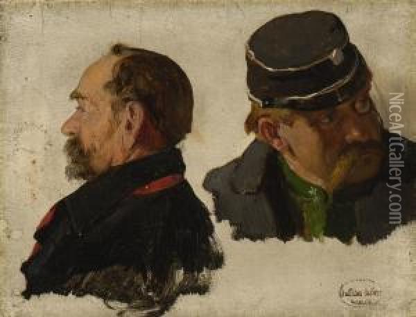 Studie Zweier Offiziere. Oil Painting - Otto Von Faber Du Faur
