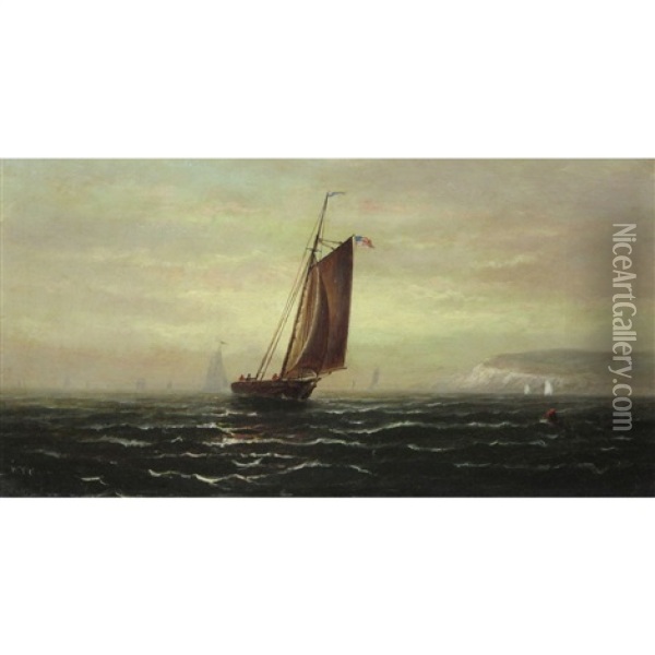 Ship Off Coastline Oil Painting - Elbridge Wesley Webber