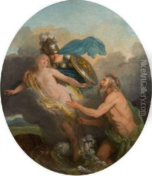 La Sagesse, Sous Les Traits De Minerve Casquee, Sauve Venus Despoursuites De Neptune Oil Painting - Jacques Philippe Caresme