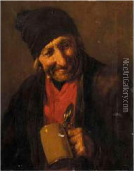 Portrait Of An Old Man Drinking Oil Painting - Nicholaos Gysis