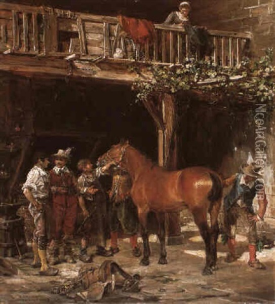 At The Blacksmith Oil Painting - Francisco Domingo Marques
