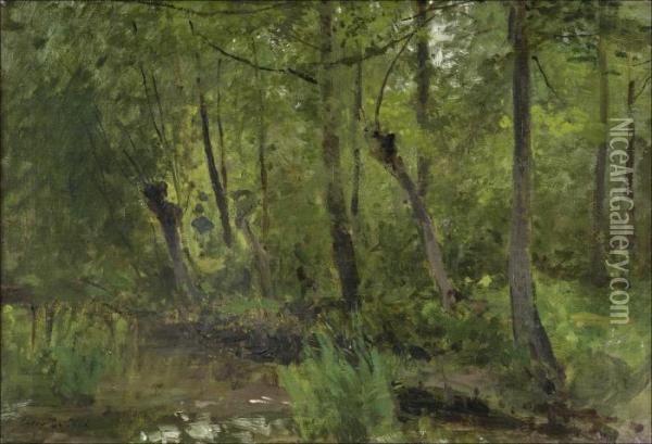 Forest Pond Oil Painting - Cesar De Cock