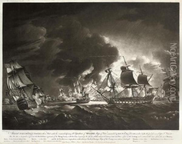 Admiral Sir George Brydges Rodney, With A Fleet Under His Command, Defeating A Squadron Of Spanish Ships Of War Oil Painting - Robert Laurie