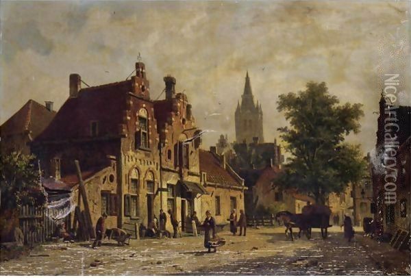 Dutch Street Scene 2 Oil Painting - Adrianus Eversen