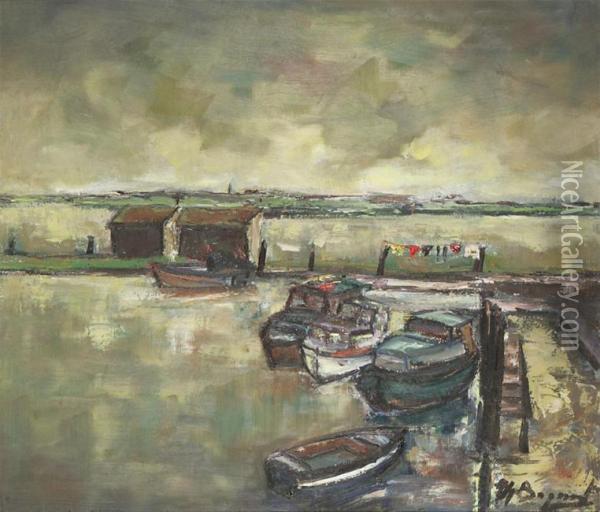 Boats At The Docks Oil Painting - Theo Bogaert