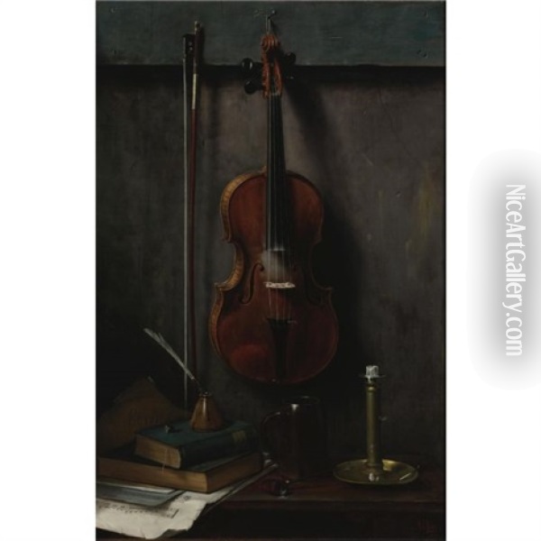 Still Life With Violin Oil Painting - Albert Francis King