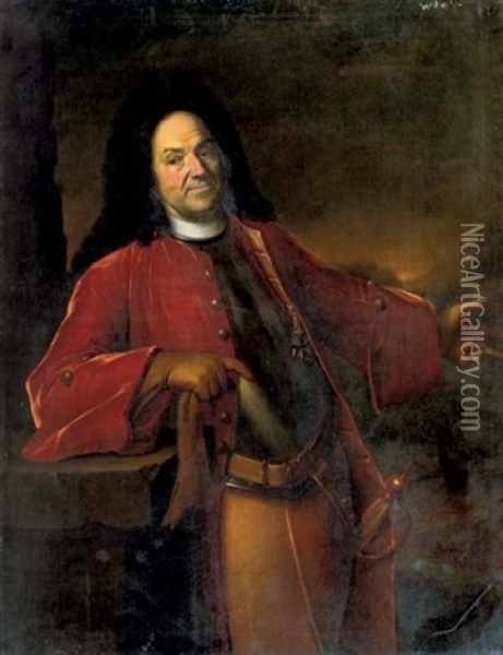 Portrait Of A Nobleman, General G. Von Robel (?), In A Militairy Costume Oil Painting - Louis de Silvestre