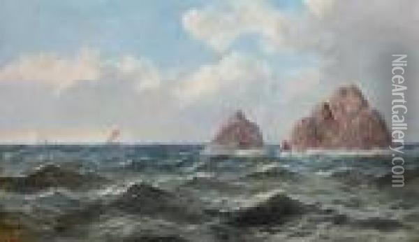 Shipping Off A Rocky Coastline Oil Painting - John James Wilson