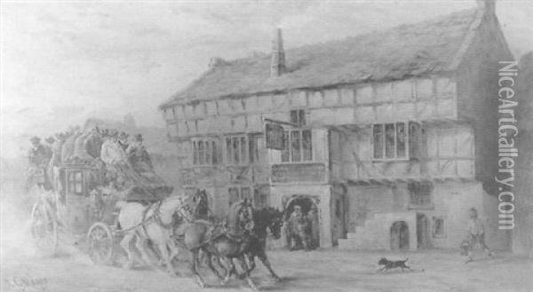 The Bath To London Stagecoach Passing The George Inn Oil Painting - John Charles Maggs