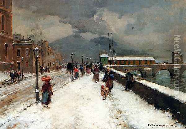 A Blustery Winter Day Oil Painting - Carlo Brancaccio