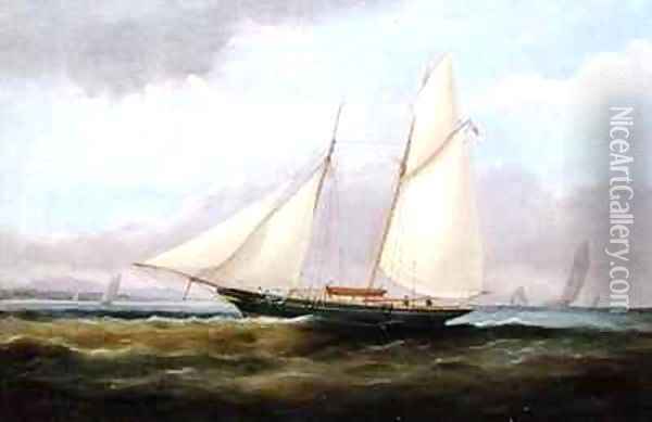 A Schooner Yacht under Easy Sail with her Foresail Lowered Oil Painting - Arthur Wellington Fowles