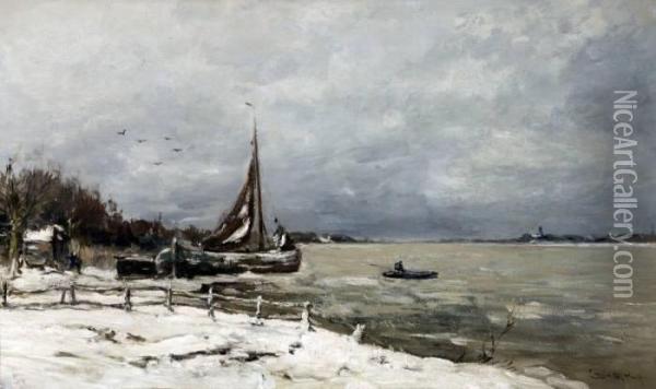 Winters Rivierlandschap Oil Painting - Louis Apol