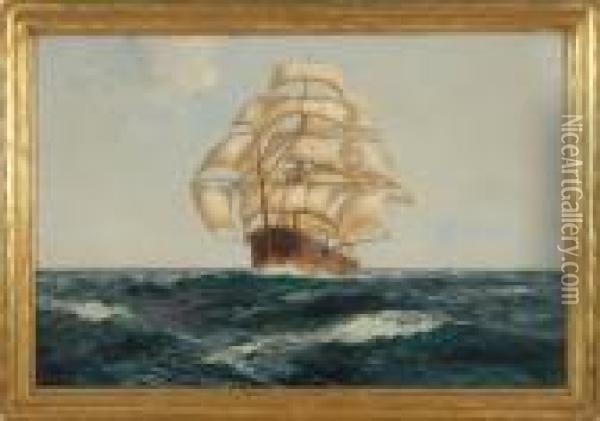 Three-masted Ship Under Sail In Choppy Seas Oil Painting - Daniel Sherrin