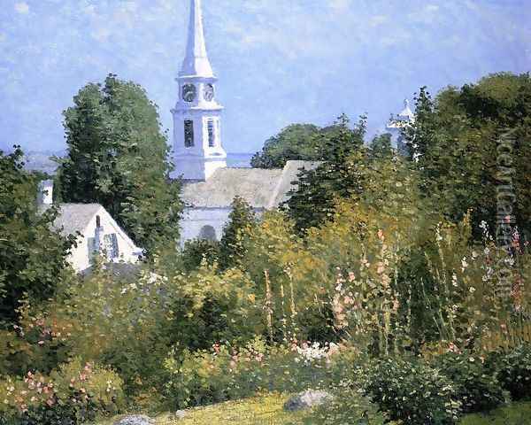 Hollyhocks Garden, Mystic, Connecticut Oil Painting - John Joseph Enneking