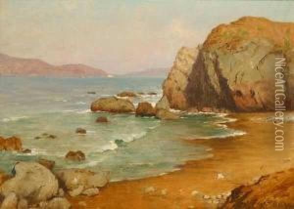 Rocky Coastal Inlet S L/r: Wm Barr O/c 12x16 Oil Painting - William Barr