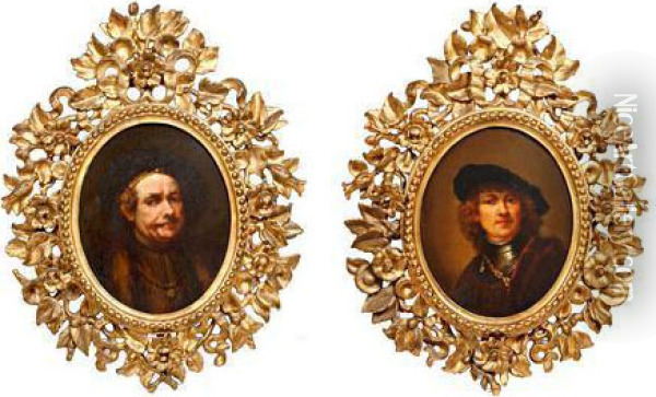 A Pair Of Oval Portraits Oil Painting - Rembrandt Van Rijn