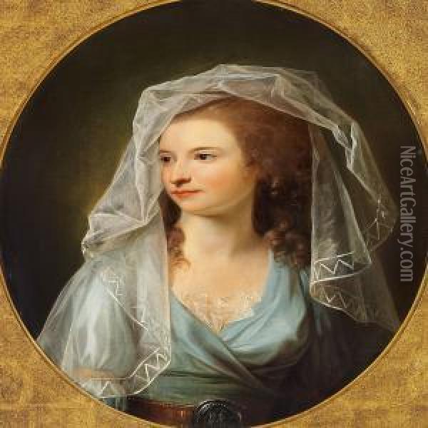 Portrait Af Maria Helena Kortright Nee Hendrickson Inthree-quarter Profile With Long Oil Painting - Jens Juel