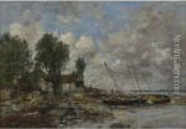 Le Rivage A Plougastel Oil Painting - Eugene Boudin