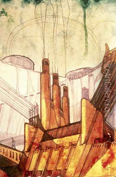 Electric Power Plant, 1914 Oil Painting - Antonio Sant'Elia