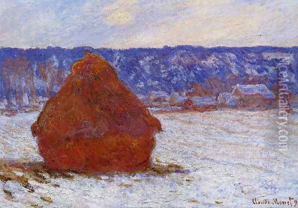 Grainstack In Overcast Weather Snow Effect Oil Painting - Claude Oscar Monet