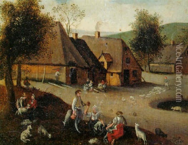 Peasants Clipping Sheep Oil Painting - Abel Grimmer