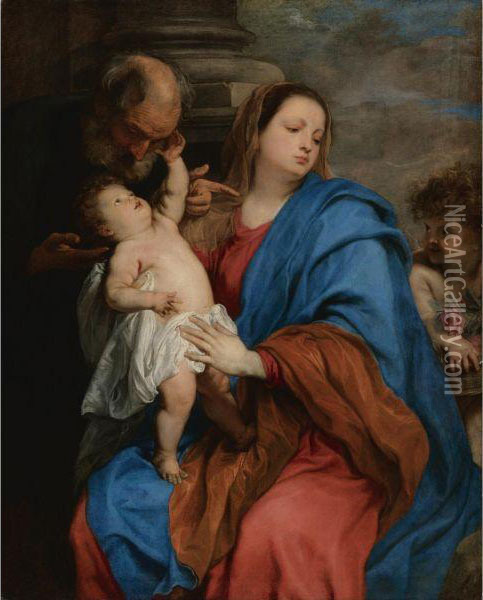 Holy Family With An Angel, Perhaps The Rest On The Flight Intoegypt Oil Painting - Sir Anthony Van Dyck