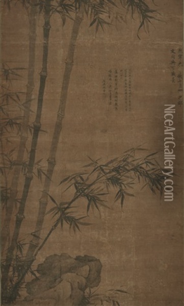 Bamboo And Rock Oil Painting -  Wen Tong