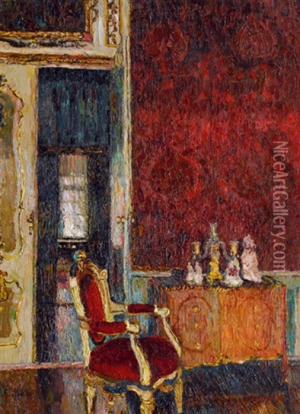 The Red Salon Oil Painting - August Von Brandis