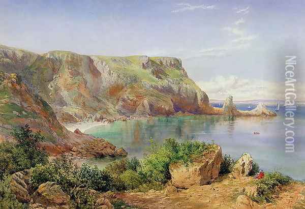 Anstys Cove, Babbacombe, Devon, 1861 Oil Painting - John William Salter