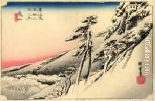 Les 53 Stations Du Tokaido, Kameyama, Yukibare Oil Painting - Utagawa or Ando Hiroshige