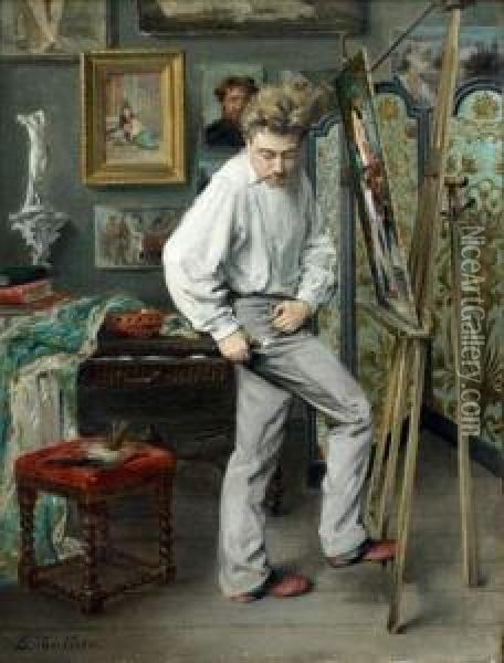Le Peintre Dans Son Atelier Oil Painting - Edmond Theodor Van Hove