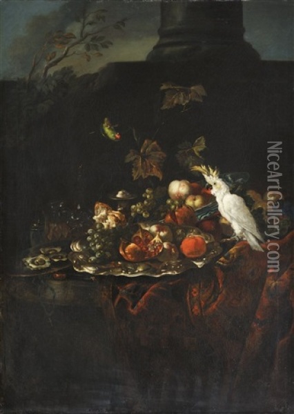 Still Life With Parrot And Fruit Oil Painting - Jan Pauwel Gillemans the Younger