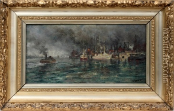 Detroit River Oil Painting - Robert B. Hopkin