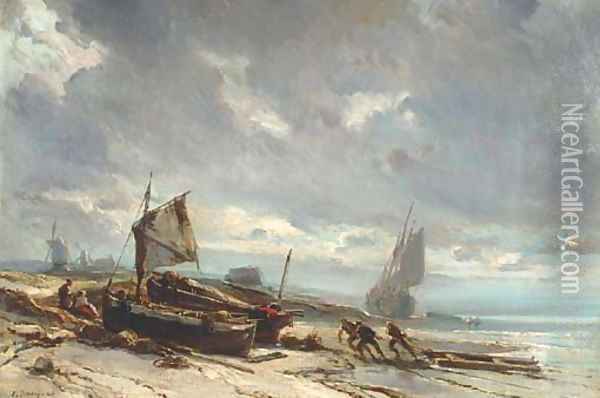 Boats on the Shore Oil Painting - Eugene Isabey