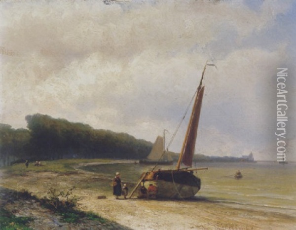 Gezicht Aan De Maas Bij De Oude Plantage Te Rotterdam Oil Painting - Johannes Hermanus Barend Koekkoek