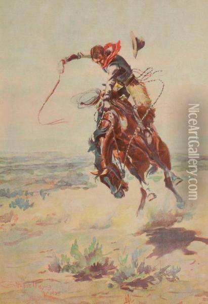 A Bad Hoss Oil Painting - Charles Marion Russell