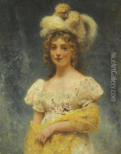 Portrait Of A Lady In A Yellow Shawl Oil Painting - Konstantin Egorovich Makovsky