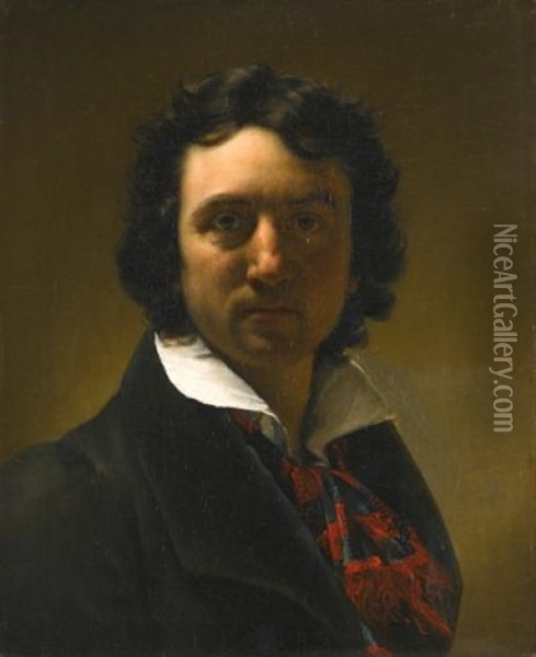 Self-portrait, Head And Shoulders Oil Painting - Paulin Jean Baptiste Guerin