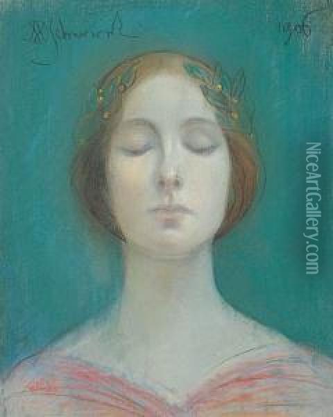 Portret Kobiety Z Warzynem We Wlosach, 1906 R. Oil Painting - Michal Ichnowski