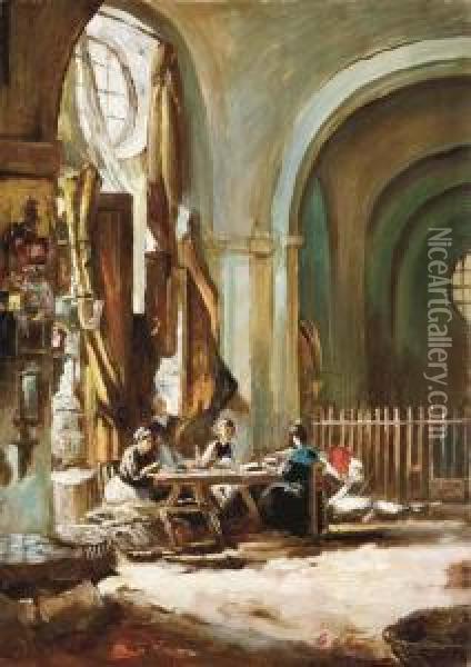 Seamstresses By A Window Oil Painting - Gonzalo Bilbao Martinez