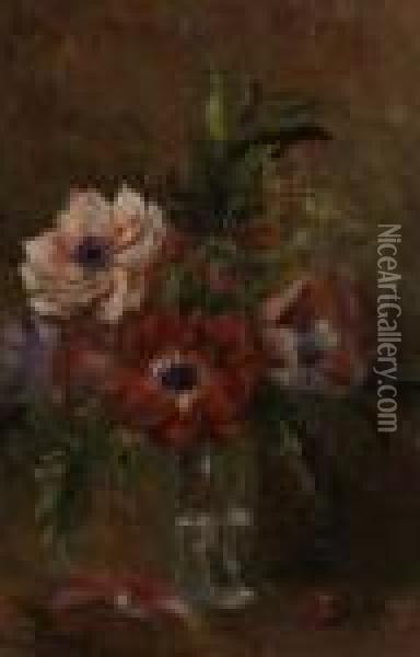Vase D'anemones Oil Painting - Lucien Mignon