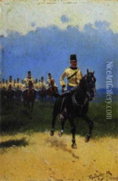 Militari Al Galoppo Oil Painting - Manuel Gomez Moreno y Gonzalez