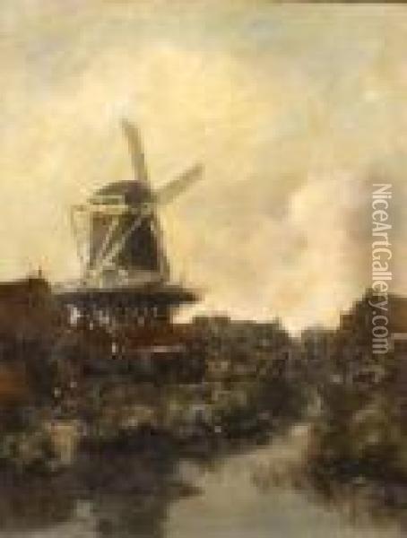 Landscape With Windmill Oil Painting - Willem George Fred. Jansen